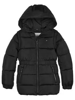 Tommy Hilfiger Girls Hooded Zip Off Sleeve Jacket - Black, Size 8 Years, Women