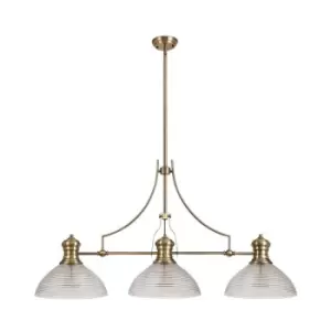 Luminosa Lighting - 3 Light Telescopic Ceiling Pendant E27 With 33.5cm Prismatic Glass Shade, Antique Brass, Clear