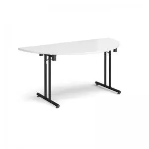 Semi circular folding leg table with Black legs and straight foot