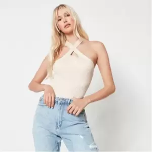 Missguided Tall Rib Twist Front Knit Top - Beige