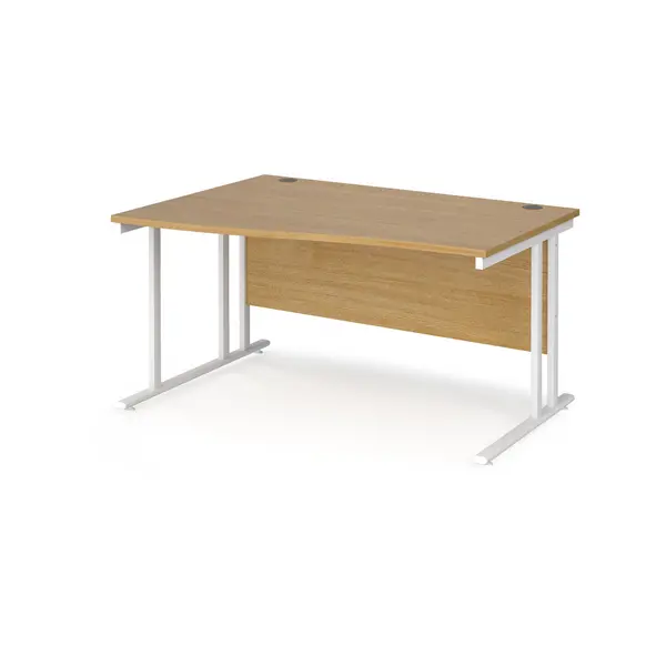 Maestro 25 Wave Desk White Frame and Oak Table Top - Left Hand - 1400mm