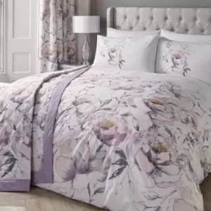 Dreams & Drapes Peony Watercolour Floral Print Easy Care Duvet Cover Set, Amethyst, King