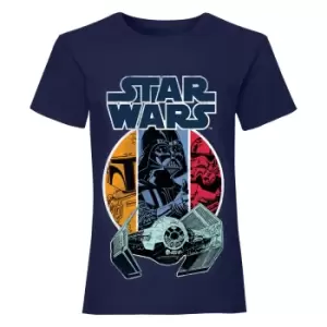 Star Wars Girls Vader and Boba Fett T-Shirt (8-9 Years) (Navy)