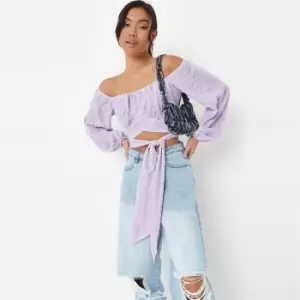 Missguided Bardot Tie Back Top - Purple