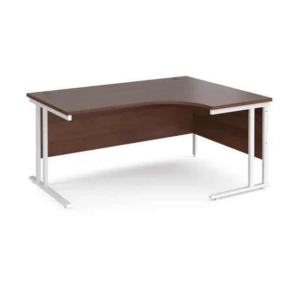 Maestro 25 Right Hand Ergonomic Desk with White Cantilever Frame and Walnut Top - 1600mm Wide