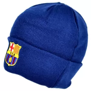 FC Barcelona Official Knitted Winter Football Crest Beanie Hat (One Size) (Navy)