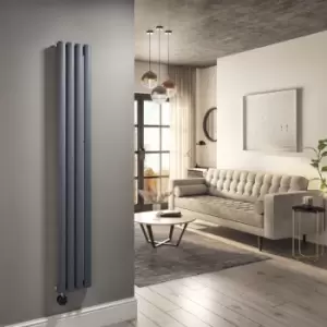 Anthracite Electric Vertical Designer Radiator 1kW with WiFi Thermostat - H1600xW236mm - IPX4 Bathroom Safe