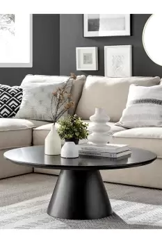 Palma Black Semi-Gloss Round Pedestal Coffee Table With Pillared Base