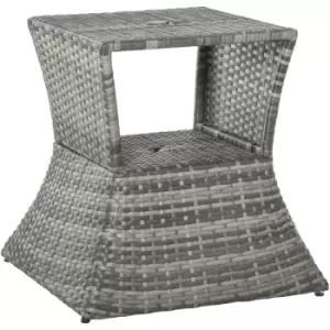 Outsunny - Rattan Wicker Tea Coffee Table w/ Umbrella Hole and Storage Space Grey - Grey