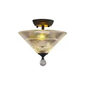 Dresden 2 Light Semi Flush Ceiling Lamp E27 With Cone 30cm Glass Shade Graphite, Clear