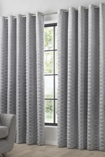 Curtina 'Kendal' Textured Weave Pair of Eyelet Curtains Silver