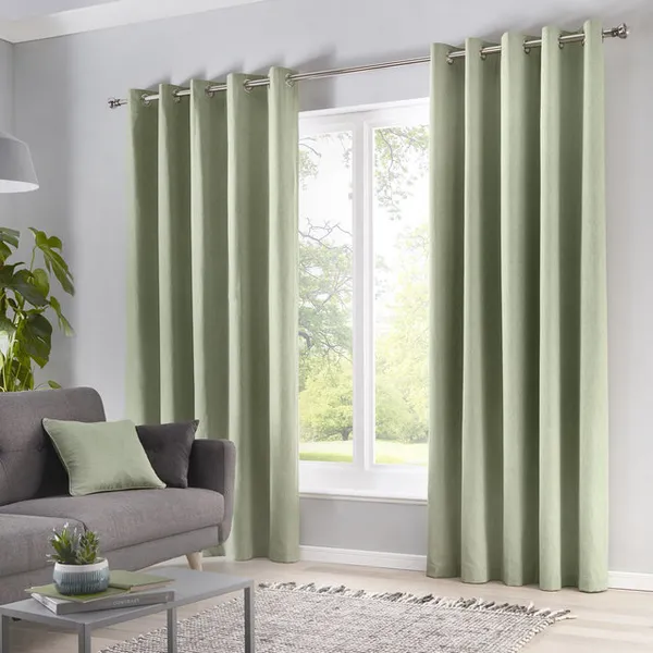 Fusion Sorbonne 100% Cotton Eyelet Lined Curtains, Green, 46 x 72" - Fusion SNEGN46726LUU