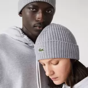 Unisex Lacoste Ribbed Wool Beanie Size Unique size Grey Chine