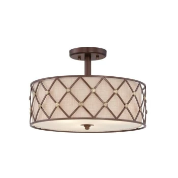 Brown Lattice - 3 Light Semi Flush Ceiling Light Copper, E27 - Elstead