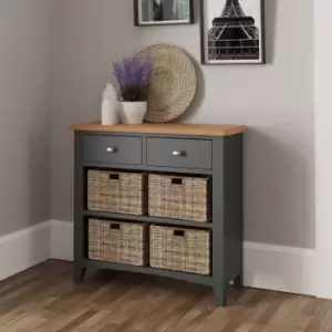 Grasmere Two Tone Oak & Grey 6 Drawer Hallway/Bathroom Storage Unit With Wicker Baskets