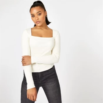 Jack Wills Ribbed Square Neck Top - White