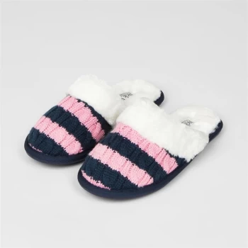 Jack Wills Faux Fur Stripe Slippers - Navy/Pink