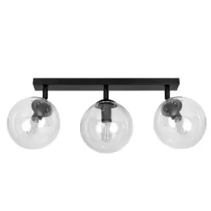 Tofi Black Globe Ceiling Spotlight Bar with Clear Glass Shades, 3x E14