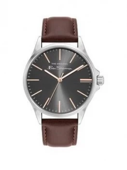 Ben Sherman Grey Dial Brown Strap Watch, Brown, Men