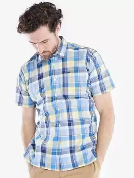 Barbour Bernard Linen Mix Short Sleeve Shirt, Blue, Size L, Men