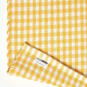 Cotton Gingham Check Rug Hand Woven Yellow White, 110 x 170cm - Yellow - Homescapes