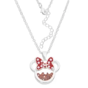 Disney Minnie Silver Plated Brass with Red enamel Bow January Birthstone Floating Stone Necklace CF00308SJANL-Q.PH