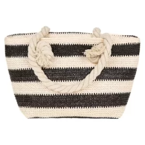 Straw Weave Striped Handbag Black