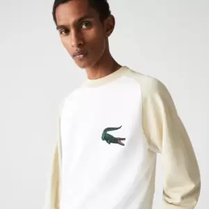 Lacoste Mens Crocodile Two-Tone Cotton Fleece Sweatshirt Size 4 - M White / Beige