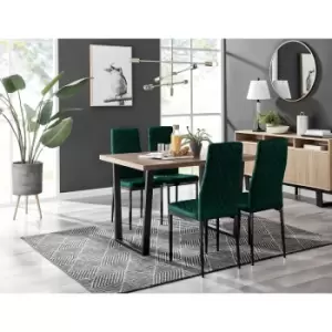 Furniturebox UK - Furniturebox Kylo Brown Wood Effect Dining Table & 4 Green Milan Velvet Dining Chairs With Black Legs Diamond Stitch Modern