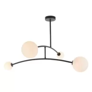 Matt Black Swing Arm Ceiling Light & Opal Glass Shades - 4 Bulb Fitting