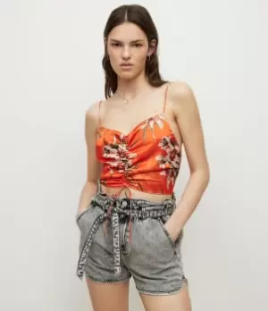 AllSaints Womens Alexia Dorada Silk Blend Top, Flame Orange, Size: 16