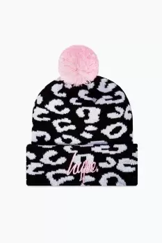 Cheetah Knitted Pom Pom Beanie