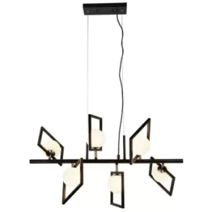 Searchlight Rosewell 6 Light Pendant Matt Black And Opal