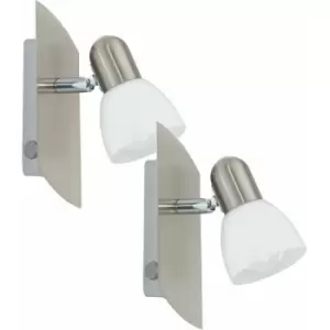 2 pack Wall Spot Light Colour Satin Nickel Shade White Satin Glass E14 1x25W