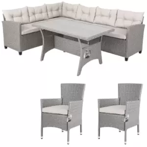 Polyrattan Corner Sofa Dining Set Grey/Beige 2 Chairs