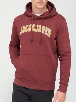 Jack & Jones Large Logo Hoodie - Burgundy, Size L, Men