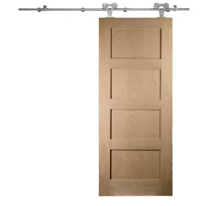 JELD-WEN Shaker 4 Panel Unfinished White Oak Internal Sliding Barn Door - Elegant Track