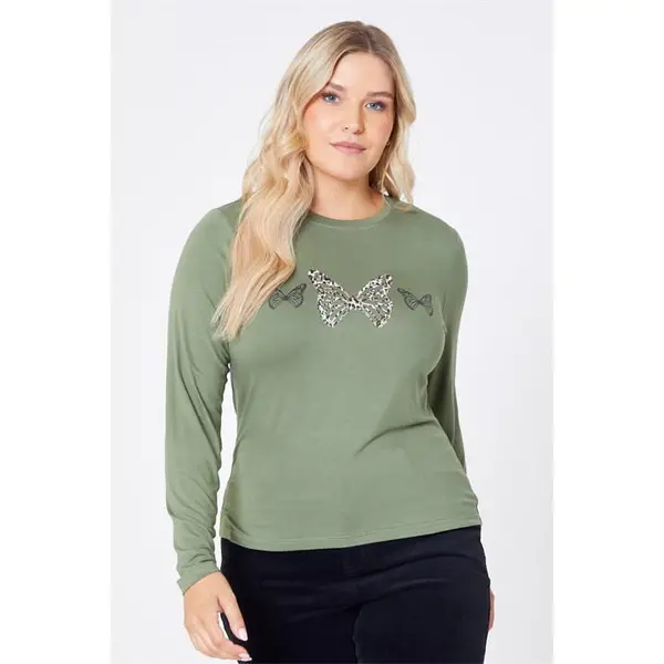 Be You You Long Sleeve Butterfly T-Shirt - Green 10