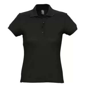 SOLS Womens/Ladies Passion Pique Short Sleeve Polo Shirt (L) (Black)