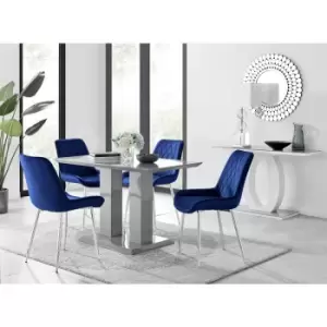 Furniturebox UK - Furniturebox Imperia 4 High Gloss Grey Modern Dining Table and 4 Navy Pesaro Velvet Dining Chairs With Silver Legs Diamond