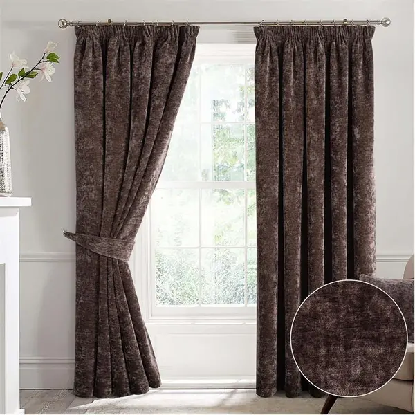 Home Curtains Camden Heavyweight Chenille Pencil Pleat Curtains - Brown 45x54