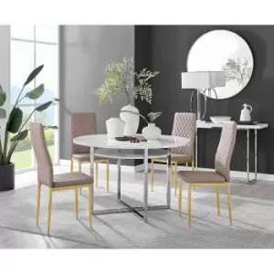 Furniture Box Adley White High Gloss Storage Dining Table and 4 Cappuccino Milan Gold Leg Chairs