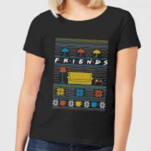 Friends Sofa Knit Womens Christmas T-Shirt - Black - 4XL