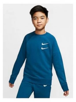 Nike Sportswear Older Boys Swoosh Crew Neck Sweat - Blue, Size XS, 6-8 Years