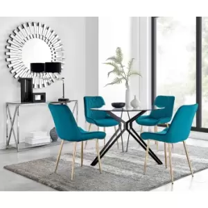 Furniture Box Cascina Dining Table and 4 Blue Pesaro Gold Leg Chairs