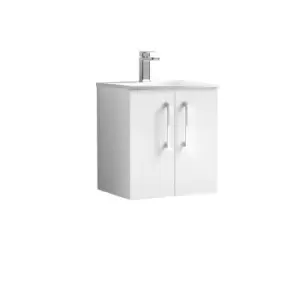 Nuie Arno 500mm Wall Hung 2 Door Vanity & Curved Basin Gloss White