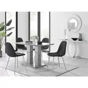 Furniturebox UK - Furniturebox Imperia 4 High Gloss Grey Modern Dining Table And 4 Black Corona Faux Leather Dining Chairs With Silver Legs Diamond