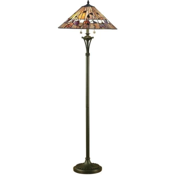 Interiors Bernwood - 2 Light Floor Lamp Dark Bronze, Tiffany Glass, E27