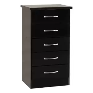 Seconique Nevada 5 Drawer Narrow Chest - Black Gloss