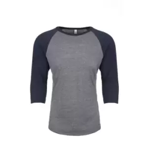 Next Level Adults Unisex Tri-Blend 3/4 Sleeve Raglan T-Shirt (XS) (Vintage Navy/Premium Heather)